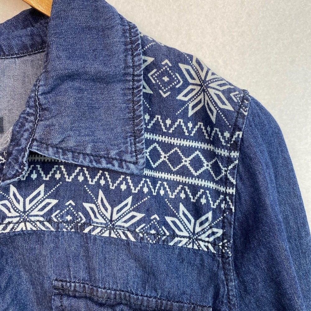 Ci Sono Women L Button Up Shirt Blue Snowflake Print Denim Western Long Sleeve - Picture 6 of 15
